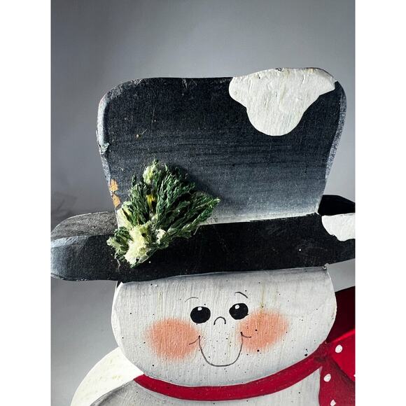 Vintage Christmas Handpainted Folk Snowman Let It Snow Wooden Decor - Picture 6 of 9